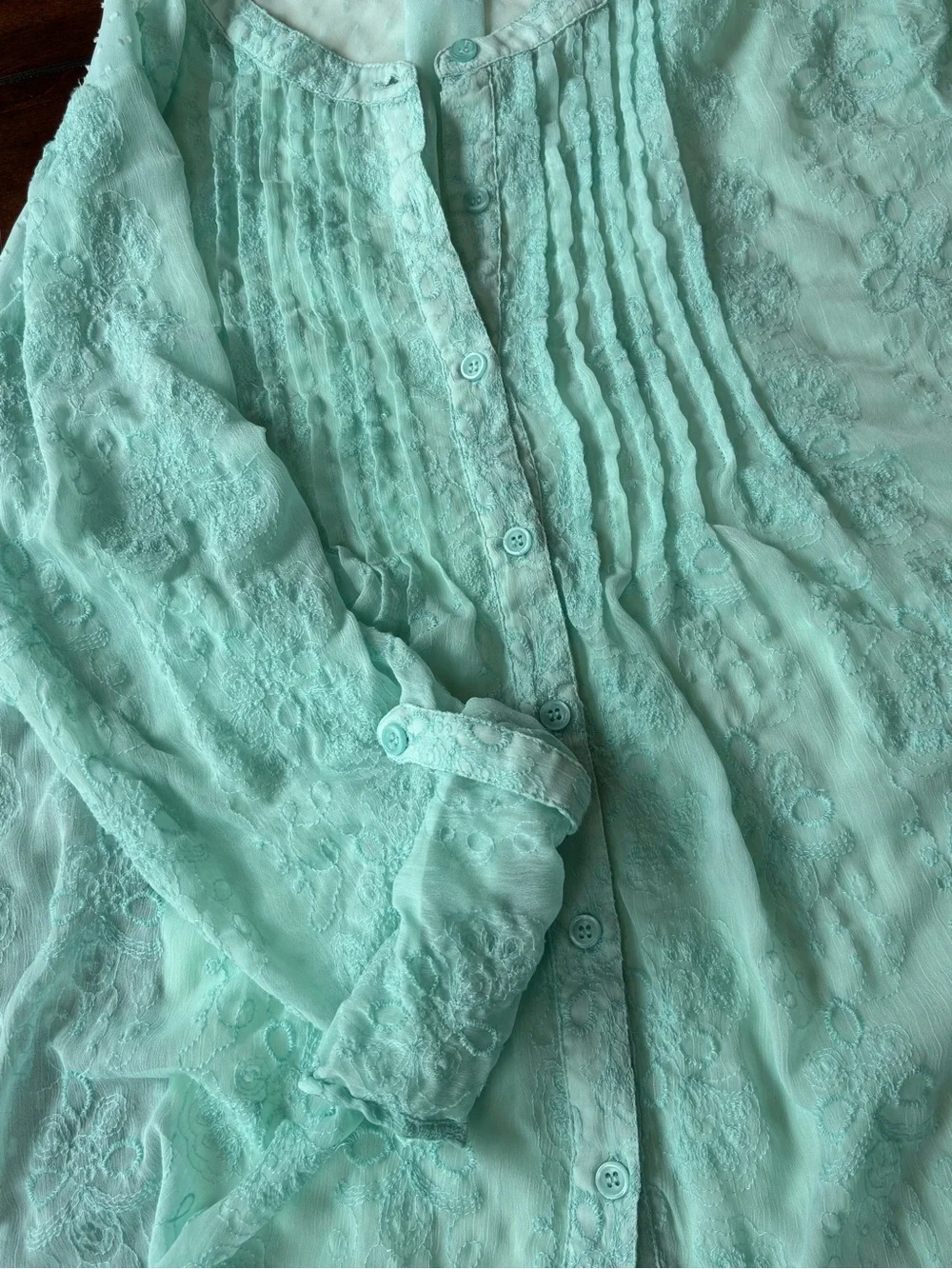 Chico’s Size XL Green Embroidered Sheer Blouse & Tank 2 Piece Set